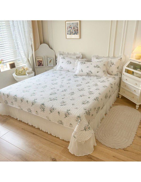 Ins Small fresh pure cotton bed sheet quilt cover fall and winter cotton bed cover three piece quilt fitted sheet four piece quilt cover