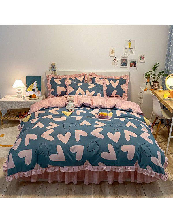  New Bed Cover Lace Roughing Four piece Set Washable Cotton Machine Washable Bedclothes Direct Sales