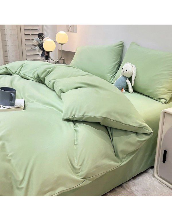 Manufacturer's direct sales of four piece plain bed quilt cover, bed sheet, fitted sheet, three piece single student dormitory