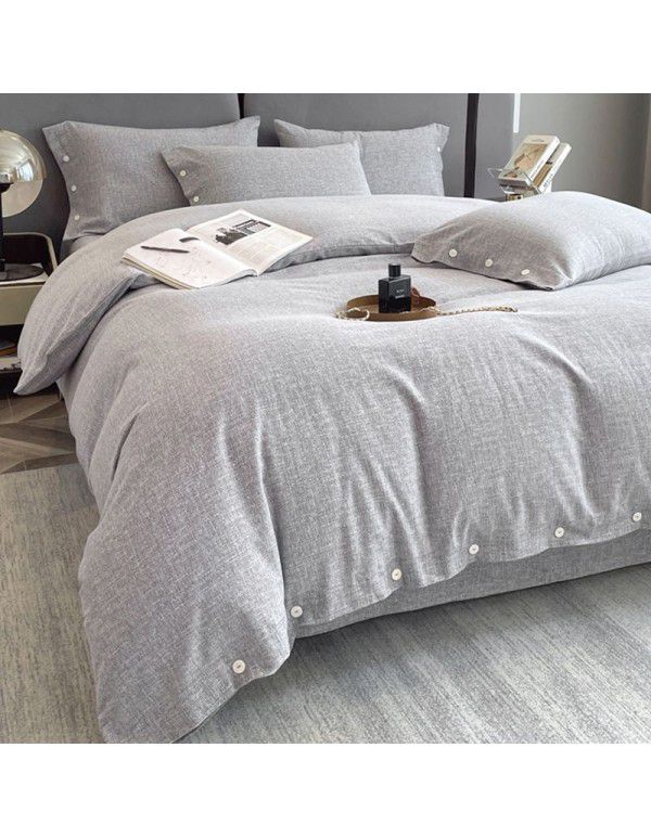 Good thick brushed 4-piece set of all cotton pure cotton simple stripes in autumn and winter
