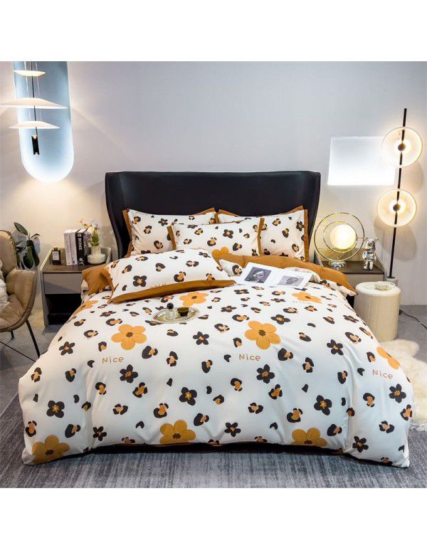 New Autumn and Winter Pure Class A Washed Cotton and Hemp 4-Piece Double Layer Yarn Cotton Small Fresh Quilt Cover Flat Sheet Live Broadcast Hot Sale