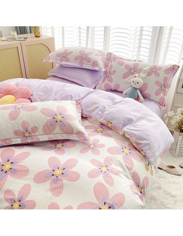 Live broadcast 40s printing jet cotton four piece set ins small fresh pure cotton twill single double bed sheet quilt cover wholesale