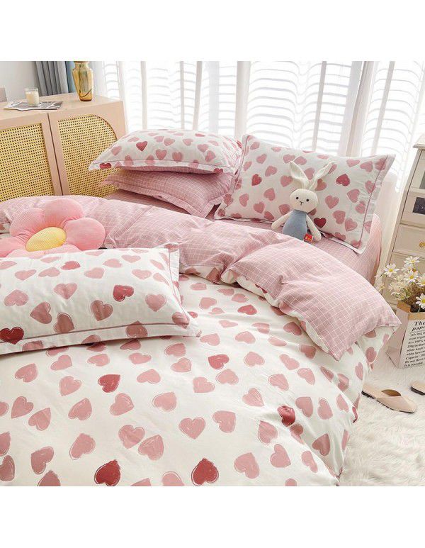 Live broadcast 40s printing jet cotton four piece set ins small fresh pure cotton twill single double bed sheet quilt cover wholesale