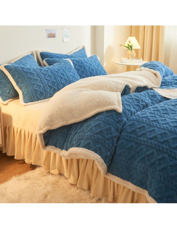 New Tafurong four piece bed sheet thickened quilt cover milk wool bed sheet autumn and winter bed goods lamb wool home textile wholesale