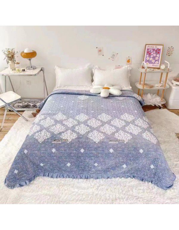 Autumn and winter thickened milk velvet bed cover three piece quilted cotton crystal velvet blanket lace warm blanket sub sheet