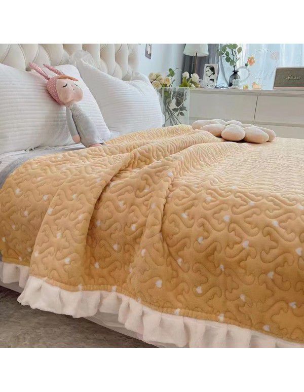 Autumn and winter thickened milk velvet bed cover three piece quilted cotton crystal velvet blanket lace warm blanket sub sheet