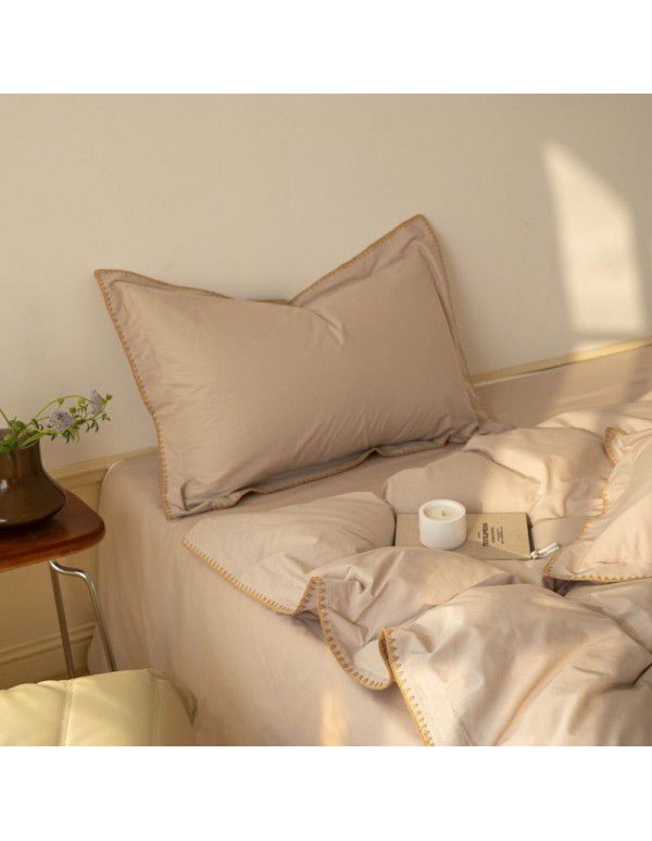 Cross border exclusive supply of pure cotton, long staple cotton, four piece set, pure color, light luxury hotel exclusive supply of folk style, cotton bedding set