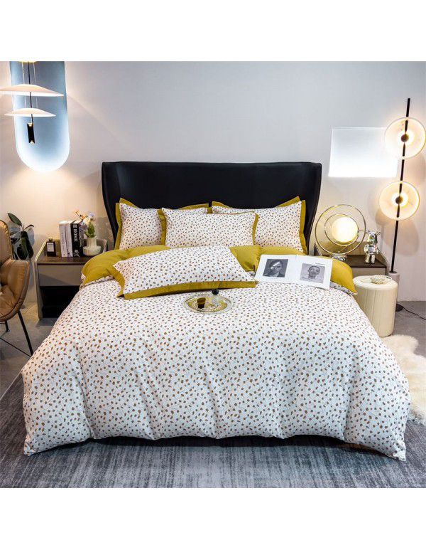New Autumn and Winter Pure Class A Washed Cotton and Hemp 4-Piece Double Layer Yarn Cotton Small Fresh Quilt Cover Flat Sheet Live Broadcast Hot Sale