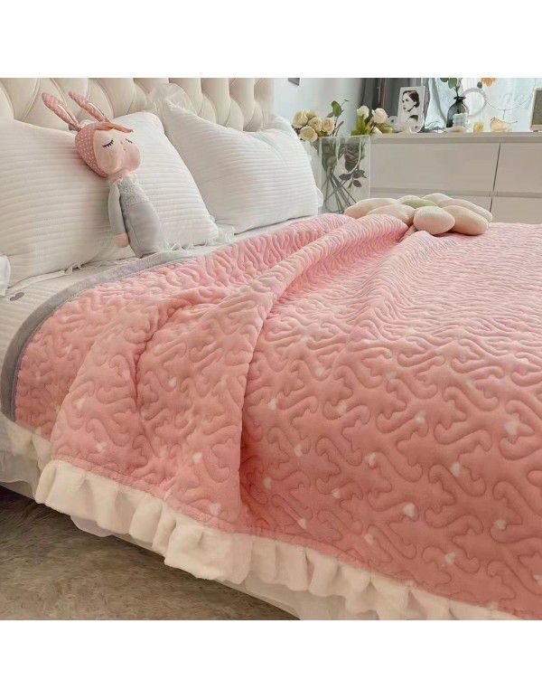 Autumn and winter thickened milk velvet bed cover three piece quilted cotton crystal velvet blanket lace warm blanket sub sheet