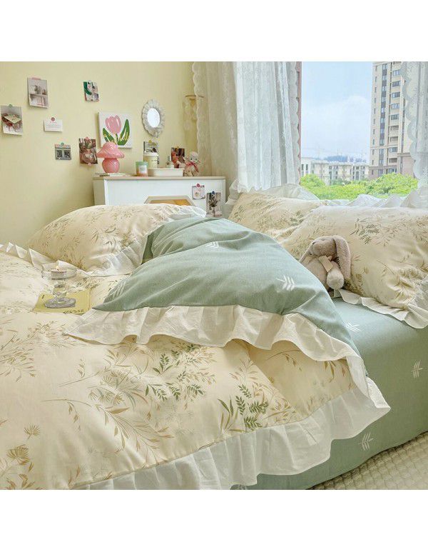 Wholesale of all cotton 60 thread cotton four piece bed sheets Nantong Xinjiang cotton bed sheet and quilt cover three piece student dormitory