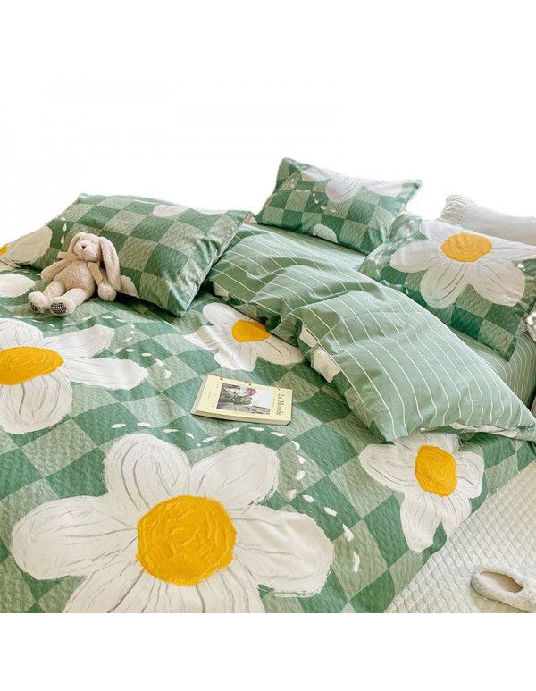 Wholesale of all cotton 60 thread cotton four piece bed sheets Nantong Xinjiang cotton bed sheet and quilt cover three piece student dormitory