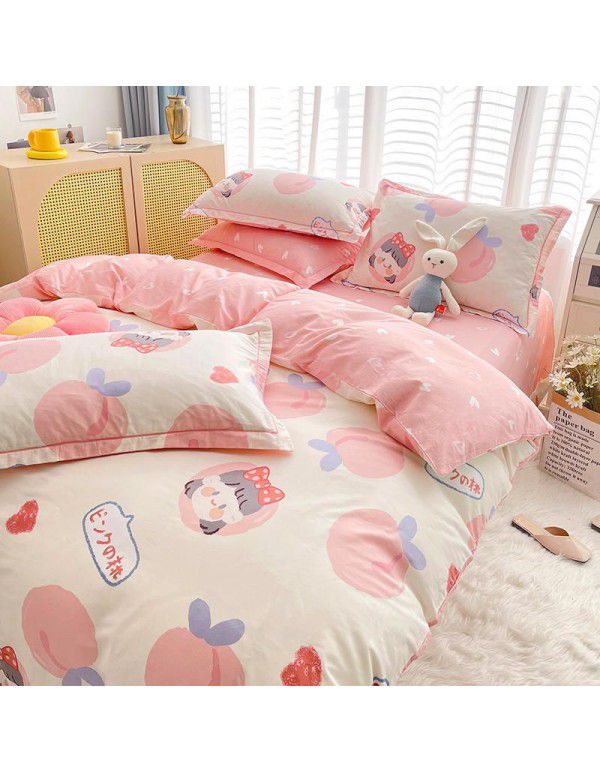 Live broadcast 40s printing jet cotton four piece set ins small fresh pure cotton twill single double bed sheet quilt cover wholesale