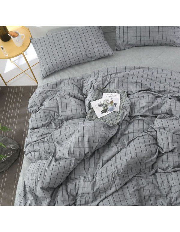 All cotton washed cotton four piece set simple cotton checked quilt cover bedspread sets supplied directly by the manufacturer for wholesale
