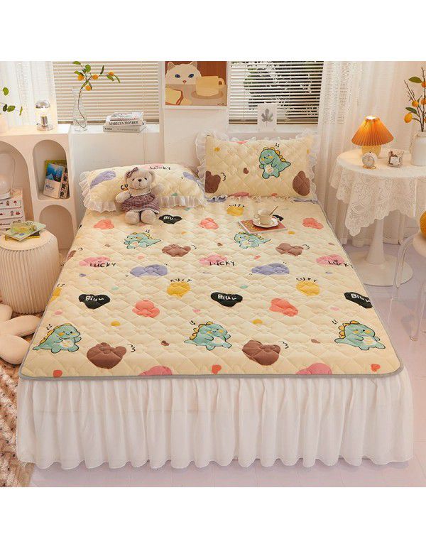 Class A milk flannel lace bed skirt antibacterial cotton quilt bed cover mattress thickened densified soybean anti bacteria bed skirt three piece set
