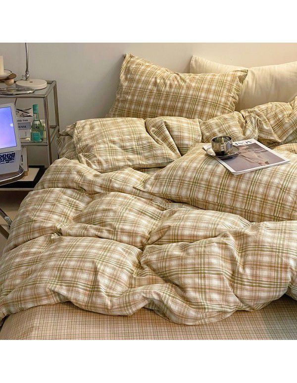 Wuji Class A pure cotton four piece single double bed household quilt cover sheet 100% cotton washable cotton fine fitted sheet set
