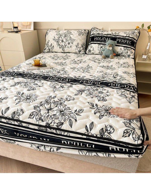 Autumn and winter new class A milk velvet fitted sheet, soybean antibacterial cotton clip thickened bedspread, Farai velvet warm protective cover