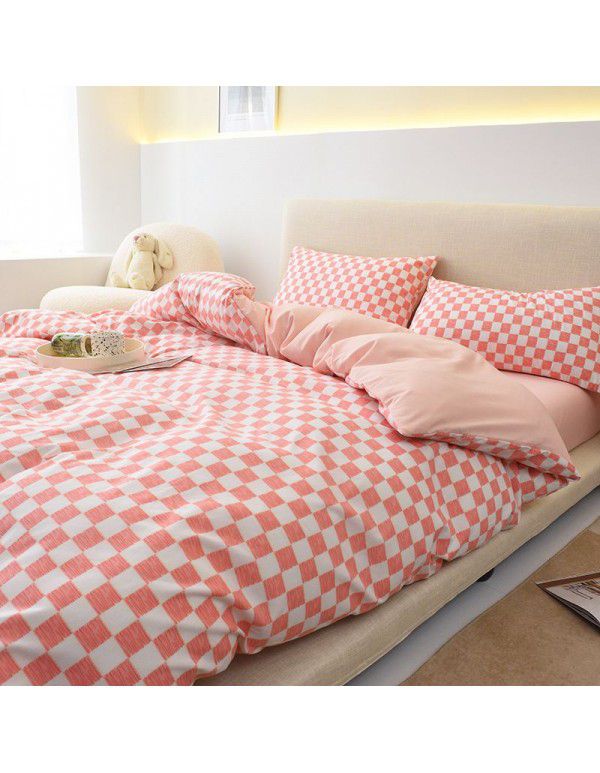 Japanese non printing feng shui cotton four piece set, active printing and dyeing thickened brushed bed sheet, student dormitory three piece set
