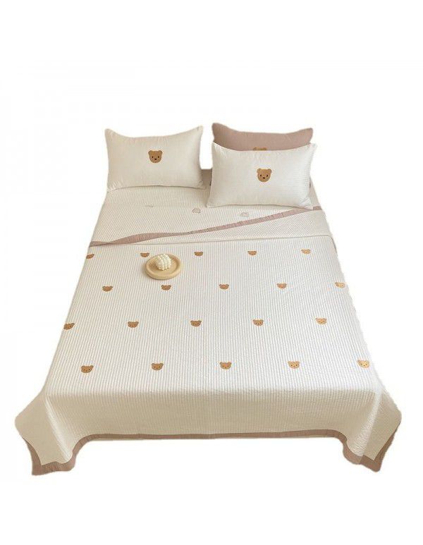 Korean bear embroidery cotton bed cover three piece quilted bed sheet four seasons quilting cover blanket tamins