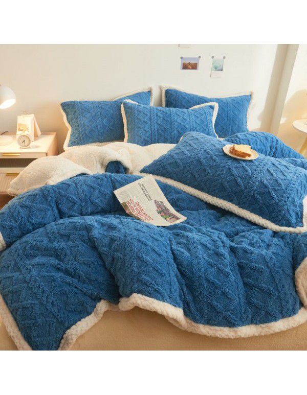 New Tafurong four piece bed sheet thickened quilt cover milk wool bed sheet autumn and winter bed goods lamb wool home textile wholesale