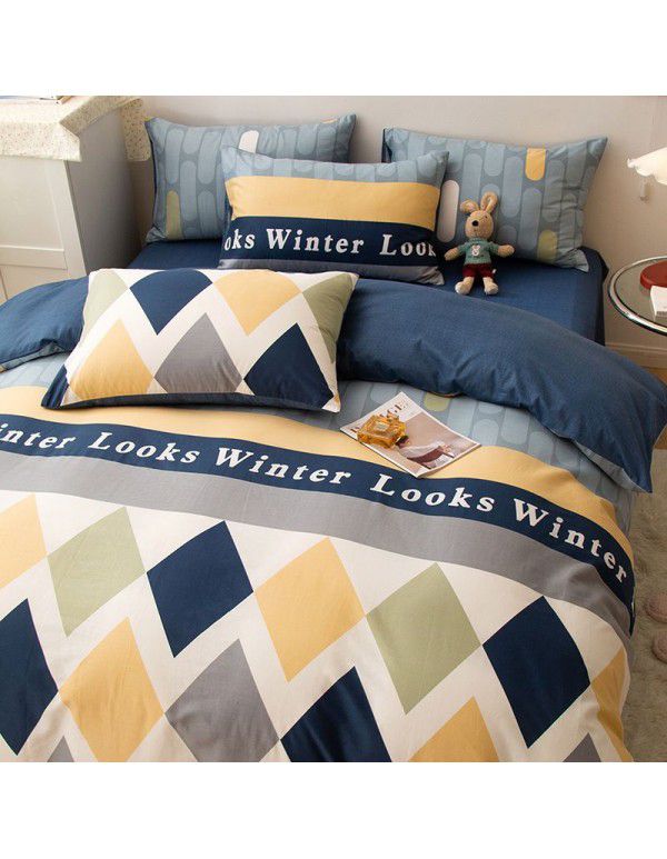 New 40 Thread Count Thickened Cotton Four Piece Single Twin Student Dormitory Bedding Sheet All Cotton Three Piece Bedding