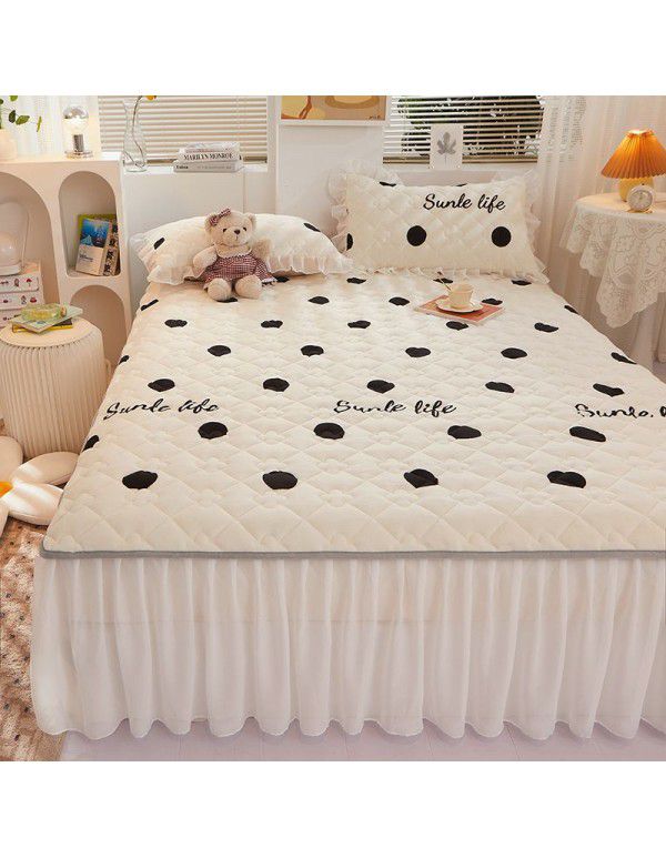 Class A milk flannel lace bed skirt antibacterial cotton quilt bed cover mattress thickened densified soybean anti bacteria bed skirt three piece set