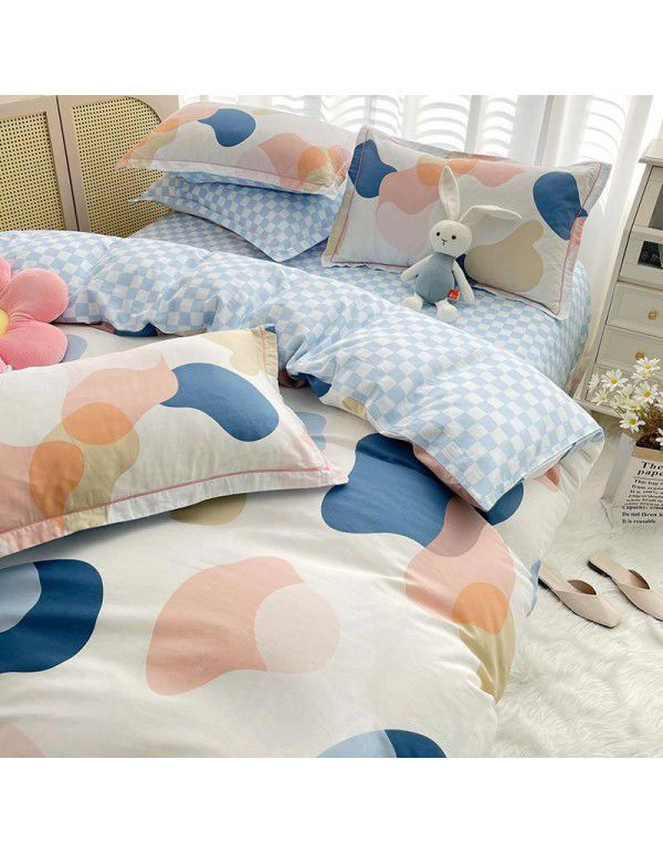 Live broadcast 40s printing jet cotton four piece set ins small fresh pure cotton twill single double bed sheet quilt cover wholesale
