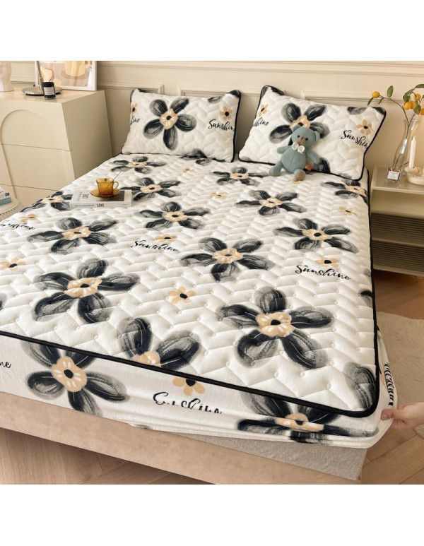 Autumn and winter new class A milk velvet fitted sheet, soybean antibacterial cotton clip thickened bedspread, Farai velvet warm protective cover