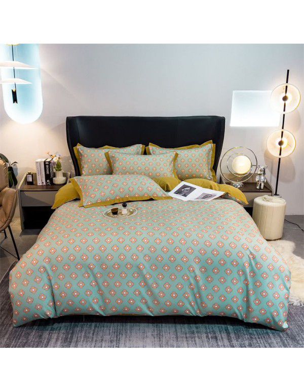 New Autumn and Winter Pure Class A Washed Cotton and Hemp 4-Piece Double Layer Yarn Cotton Small Fresh Quilt Cover Flat Sheet Live Broadcast Hot Sale