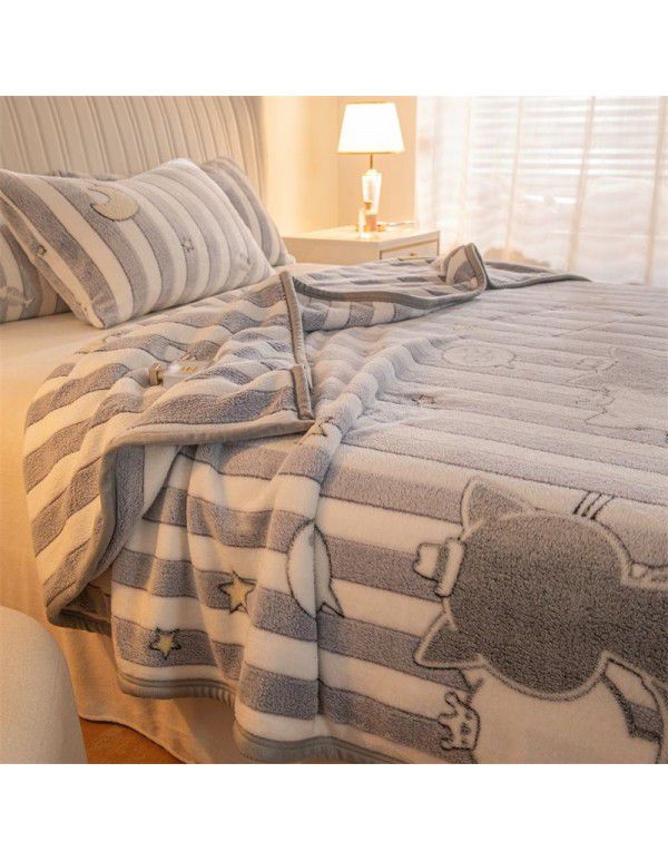 Winter thickened plush bed sheet single piece milk crystal coral flannel flannel quilt sheet cover cushion dual-use