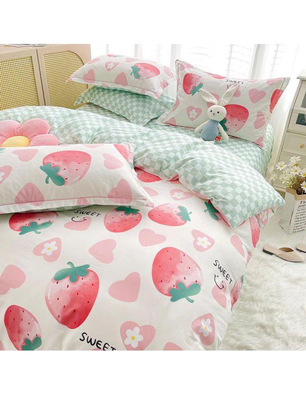Live broadcast 40s printing jet cotton four piece set ins small fresh pure cotton twill single double bed sheet quilt cover wholesale