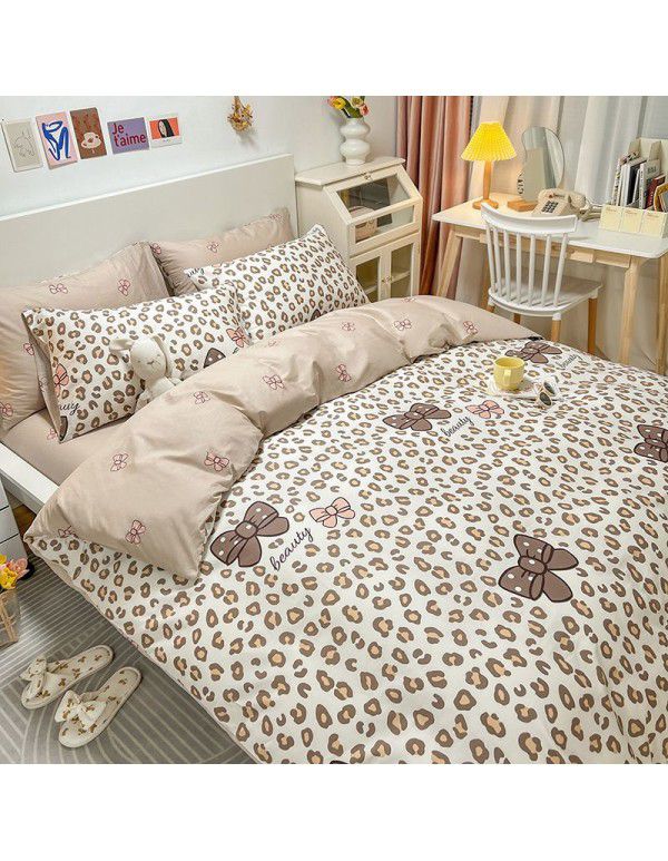 Four piece set in bed, all cotton Nordic style four piece set, 100 cotton spring and autumn bed sheet, fitted sheet, single dormitory set