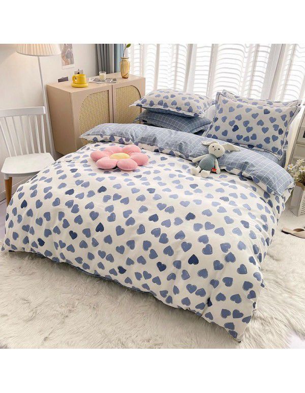 Live broadcast 40s printing jet cotton four piece set ins small fresh pure cotton twill single double bed sheet quilt cover wholesale