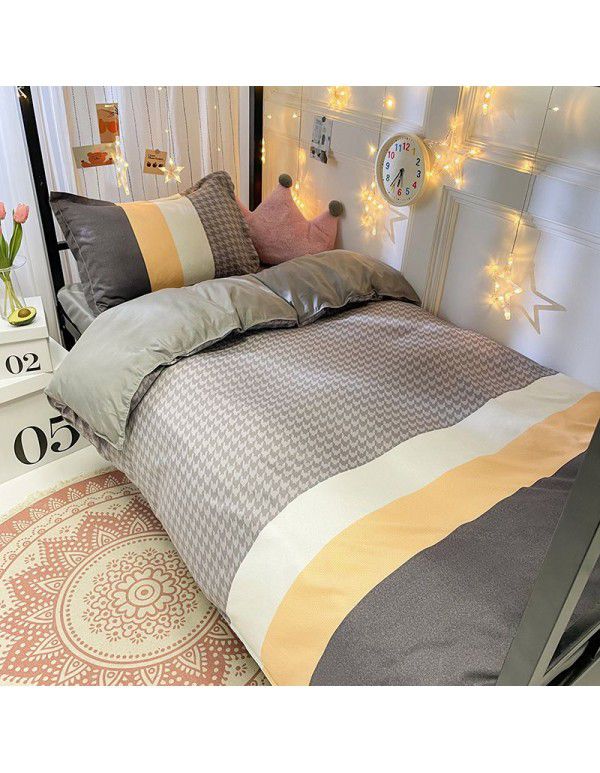 Factory Wholesale Student Dormitory 3-piece set, single cotton 4-piece set, cotton quilt cover, simple bed sheet, one for distribution