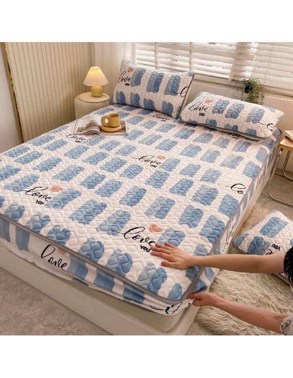 New Milk Down Fitted Sheet One Piece Winter Flange Coral Down Thickened Cotton Fitted Sheet Stuffed Anti slip Protection Mattress