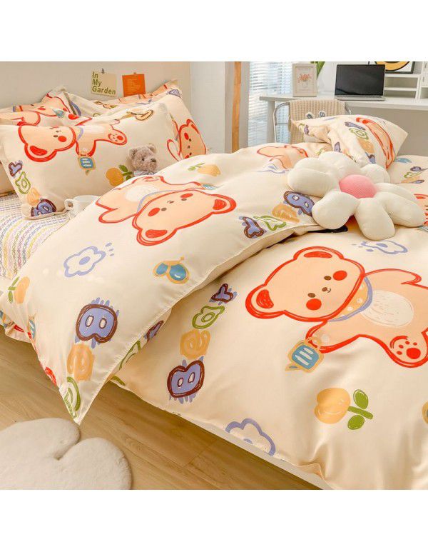 Thickened brushed four piece set single student dormitory three piece set simple bed sheet quilt cover gift bedding wholesale