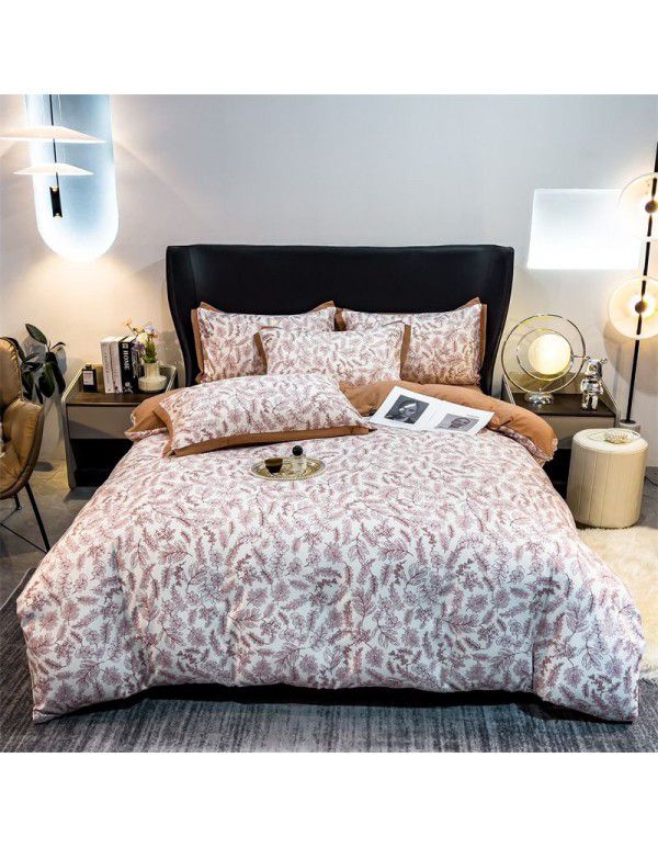 New Autumn and Winter Pure Class A Washed Cotton and Hemp 4-Piece Double Layer Yarn Cotton Small Fresh Quilt Cover Flat Sheet Live Broadcast Hot Sale