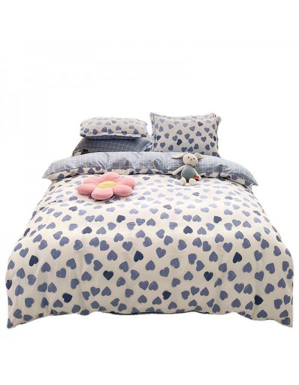 Live broadcast 40s printing jet cotton four piece set ins small fresh pure cotton twill single double bed sheet quilt cover wholesale