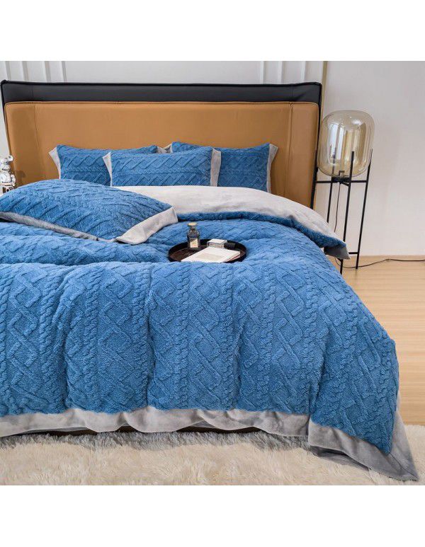 Winter New Tuff Cashmere Four Piece Set Wide Edge Solid AB Flat Sheet Fitted Sheet Set Wholesale