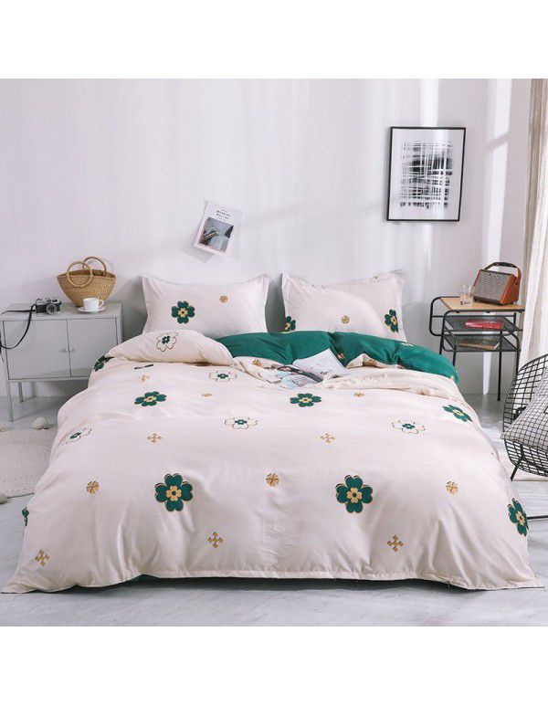 Thickened brushed four piece set single student dormitory three piece set simple bed sheet quilt cover gift bedding wholesale