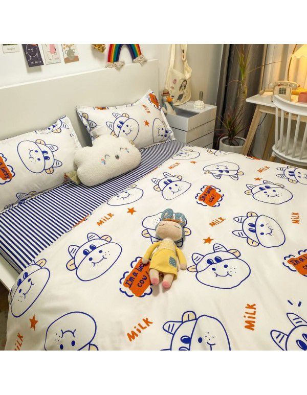 Ins Simple Nordic Gentleman Men's Grey Duvet Cover Four Piece Bedding Set Student Dormitory Bed Sheet Three Piece Set