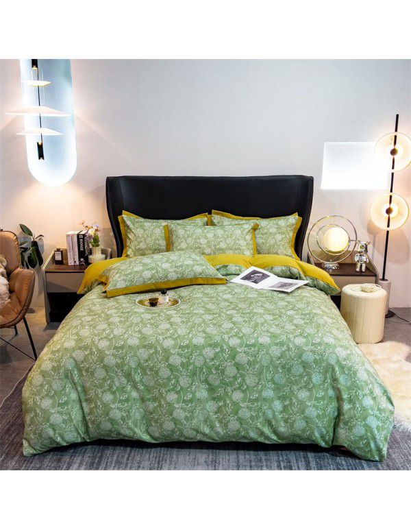 New Autumn and Winter Pure Class A Washed Cotton and Hemp 4-Piece Double Layer Yarn Cotton Small Fresh Quilt Cover Flat Sheet Live Broadcast Hot Sale