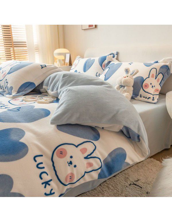 Winter four piece milk velvet thickened warm small fresh flannel quilt cover bedspread bedding live wholesale