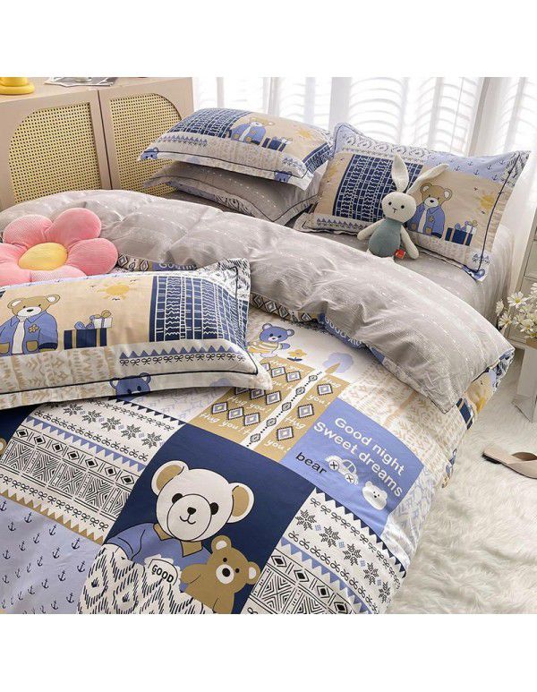 Live broadcast 40s printing jet cotton four piece set ins small fresh pure cotton twill single double bed sheet quilt cover wholesale