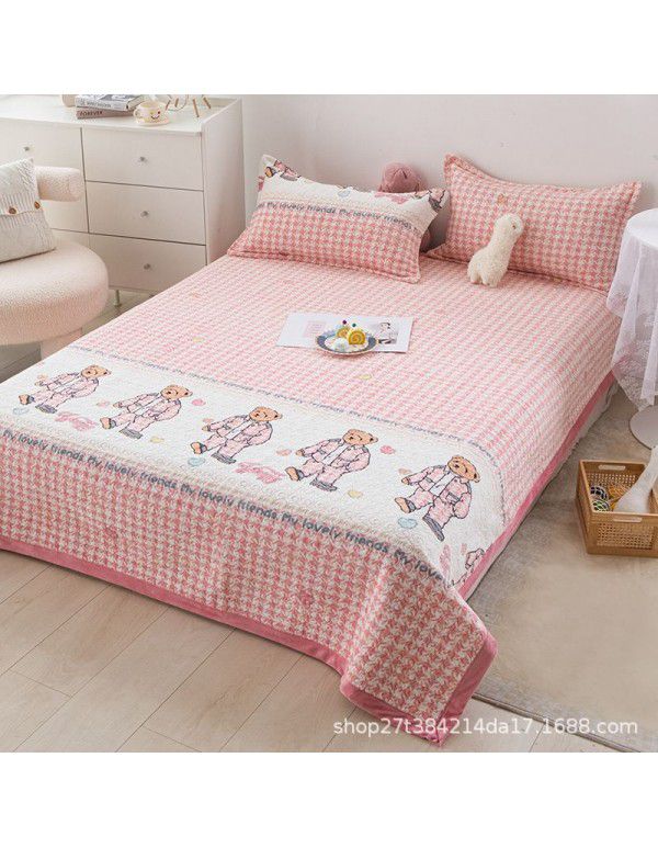 New Milk Pile Bed Cover Three piece Student Dormitory Mattress Blanket Multi functional Non slip Cushion Right Angle Tatami