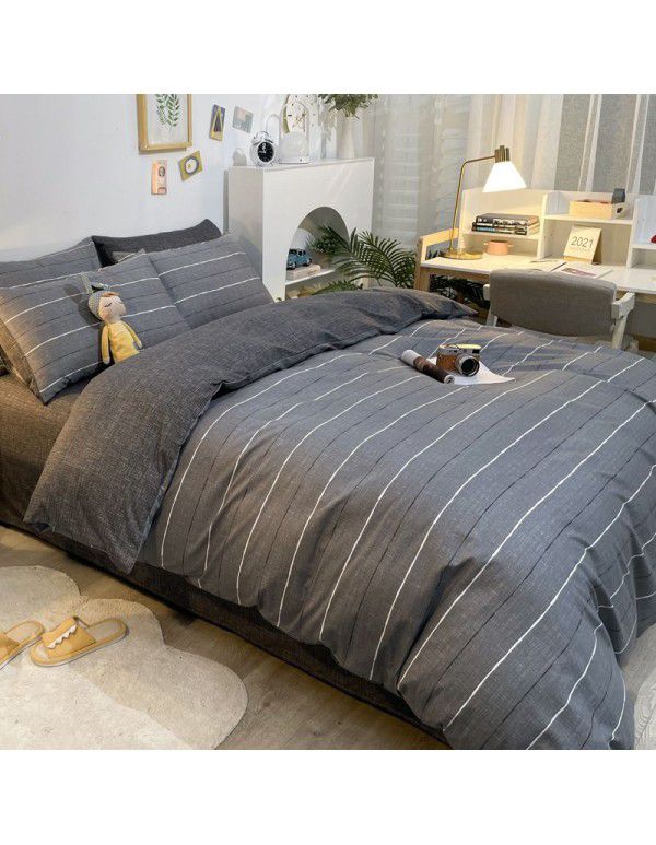 Four piece set in bed, all cotton Nordic style four piece set, 100 cotton spring and autumn bed sheet, fitted sheet, single dormitory set