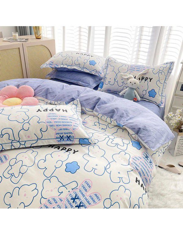 Live broadcast 40s printing jet cotton four piece set ins small fresh pure cotton twill single double bed sheet quilt cover wholesale
