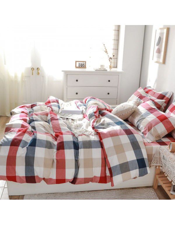 All cotton washed cotton four piece set simple cotton checked quilt cover bedspread sets supplied directly by the manufacturer for wholesale