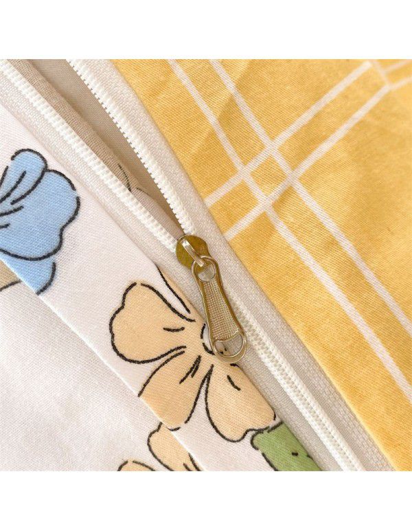 Mengjiuran 60 Thread Count Small Fresh Cotton 4-Piece Set Autumn and Winter Cotton 3-Piece Dormitory Flat Sheet Quilt Cover Fitted Sheet