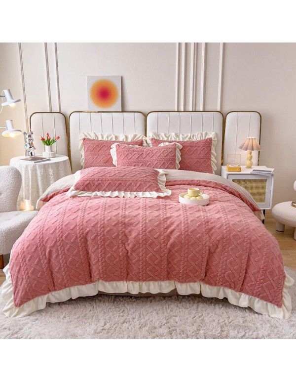 Winter New Tuff Cashmere Four Piece Set Wide Edge Solid AB Flat Sheet Fitted Sheet Set Wholesale