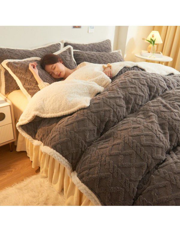 New Tafurong four piece bed sheet thickened quilt cover milk wool bed sheet autumn and winter bed goods lamb wool home textile wholesale